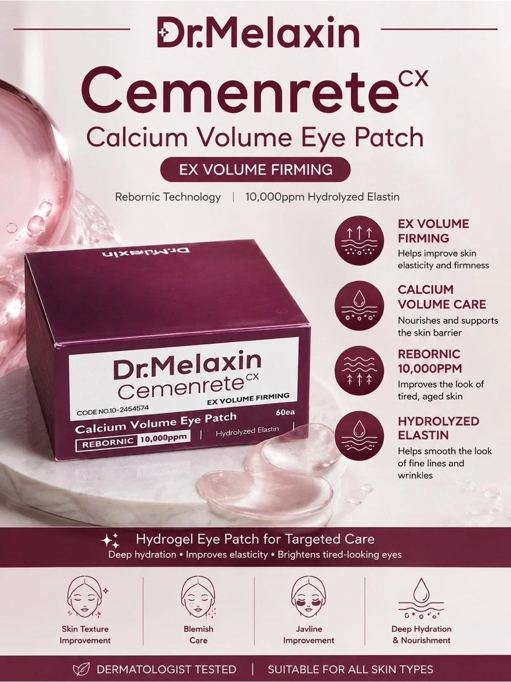 Dr. Melaxin Cemenrete Calcium Volume Eye Patch — Pink Hydrogel Eye Patches